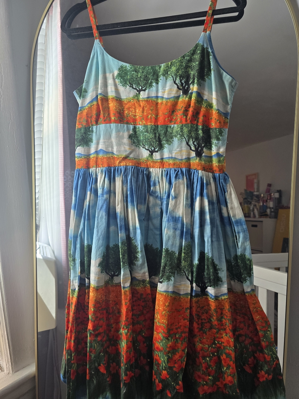 Bernie Dexter Vintage Blue & Orange Poppy Field Sundress
